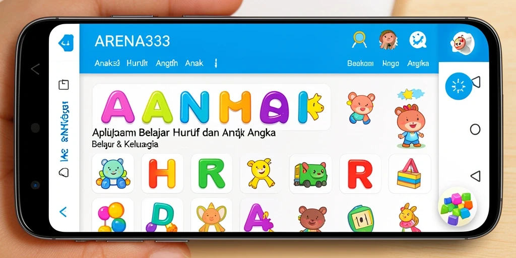 Antarmuka aplikasi yang ramah anak untuk belajar huruf dan angka.