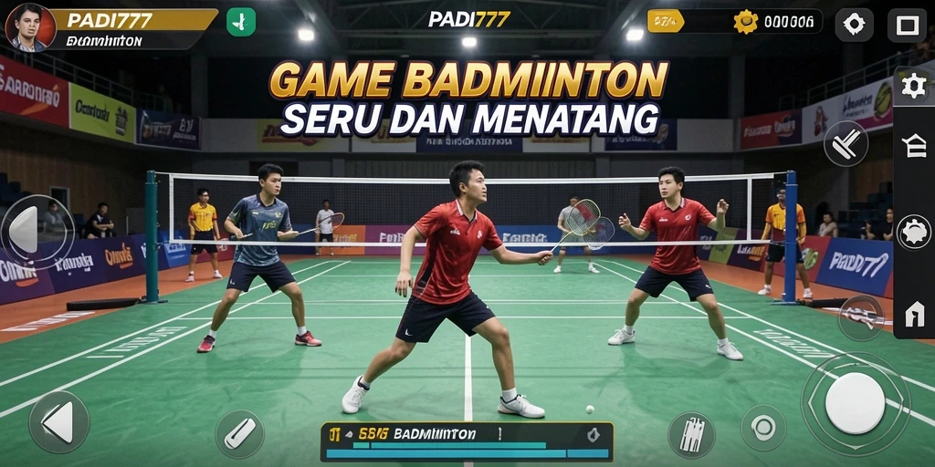 Antarmuka PADI777 menampilkan elemen permainan badminton yang dinamis dan menarik.