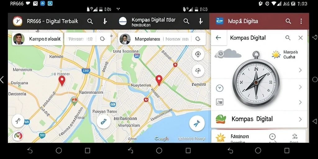Antarmuka aplikasi RR666 menampilkan kompas digital yang jelas dan informatif.