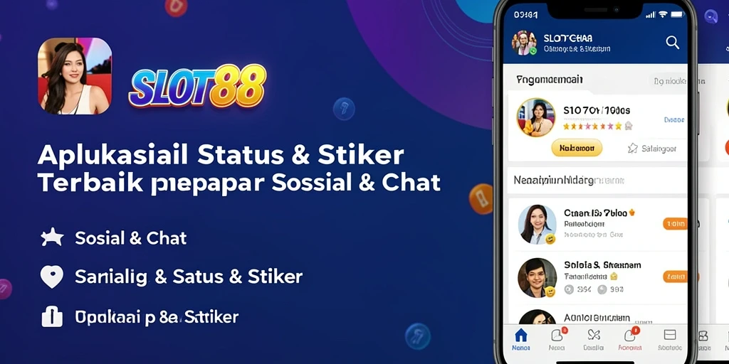Antarmuka SLOT88 dengan berbagai stiker untuk media sosial.